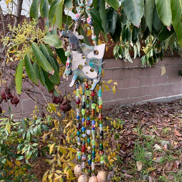 Bohemian Cow Wind Chime Fairy Lights, Glass Beads & Bells Sun Catcher Mobile - Picture 8 of 11